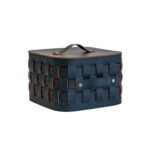 Cesto portaoggetti decorativo quadrato in pelle rigenerata blu scuro con coperchio