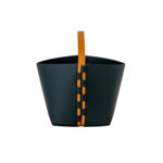 Cesta contenitore decorativa rettangolare in pelle rigenerata blu scuro con manico