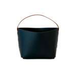Cesta contenitore decorativa rettangolare in pelle rigenerata blu scuro con manico