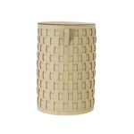 Cesto portaoggetti decorativo cilindrico in pelle rigenerata color sabbia con coperchio