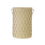 Cesto portaoggetti decorativo cilindrico in pelle rigenerata color sabbia con coperchio