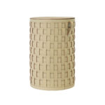 Cesto portaoggetti decorativo cilindrico in pelle rigenerata color sabbia con coperchio