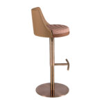 Sgabello girevole in tessuto marrone terracotta e beige e similpelle marrone