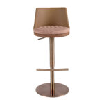 Sgabello girevole in tessuto marrone terracotta e beige e similpelle marrone