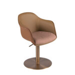 Sgabello girevole in tessuto marrone terracotta e beige e similpelle marrone