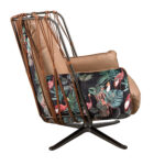 Brown leather and fabric swivel armchair with brown print