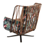 Brown leather and fabric swivel armchair with brown print