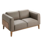 2-Sitzer-Sofa mit Lederbezug und Walnussholzrahmen