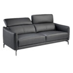 3-Sitzer-Sofa mit Lederbezug und schwarzen Stahlbeinen