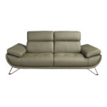Olive green leather 2-seater sofa