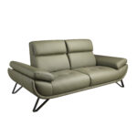 Olive green leather 2-seater sofa