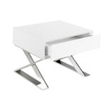 Прикроватная тумбочка из дерева белого цвета и хромированной стали