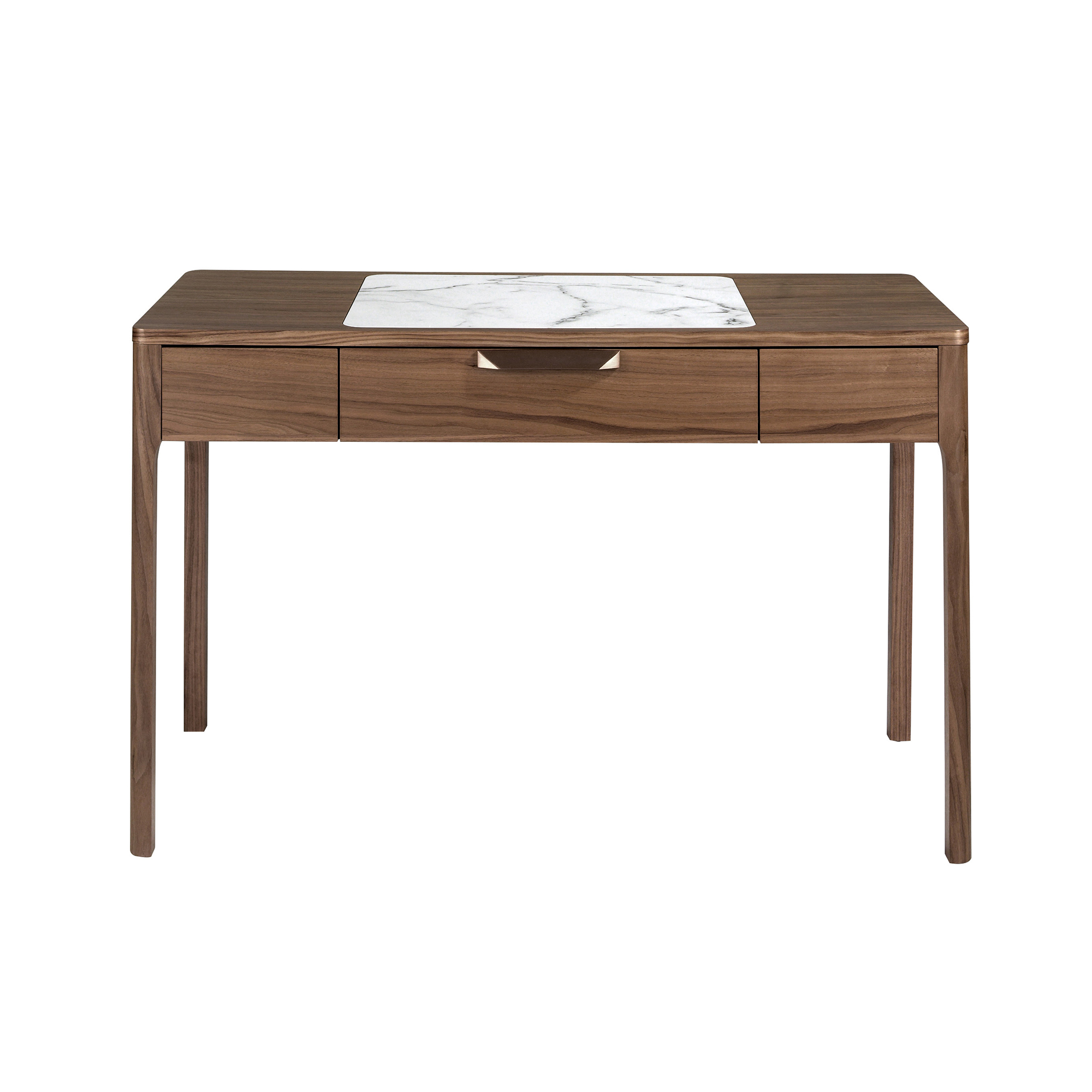 Comodino in noce con piano in vetro effetto marmo bianco e grigio lucido Comodino in noce con piano in vetro effetto marmo bianco e grigio lucido