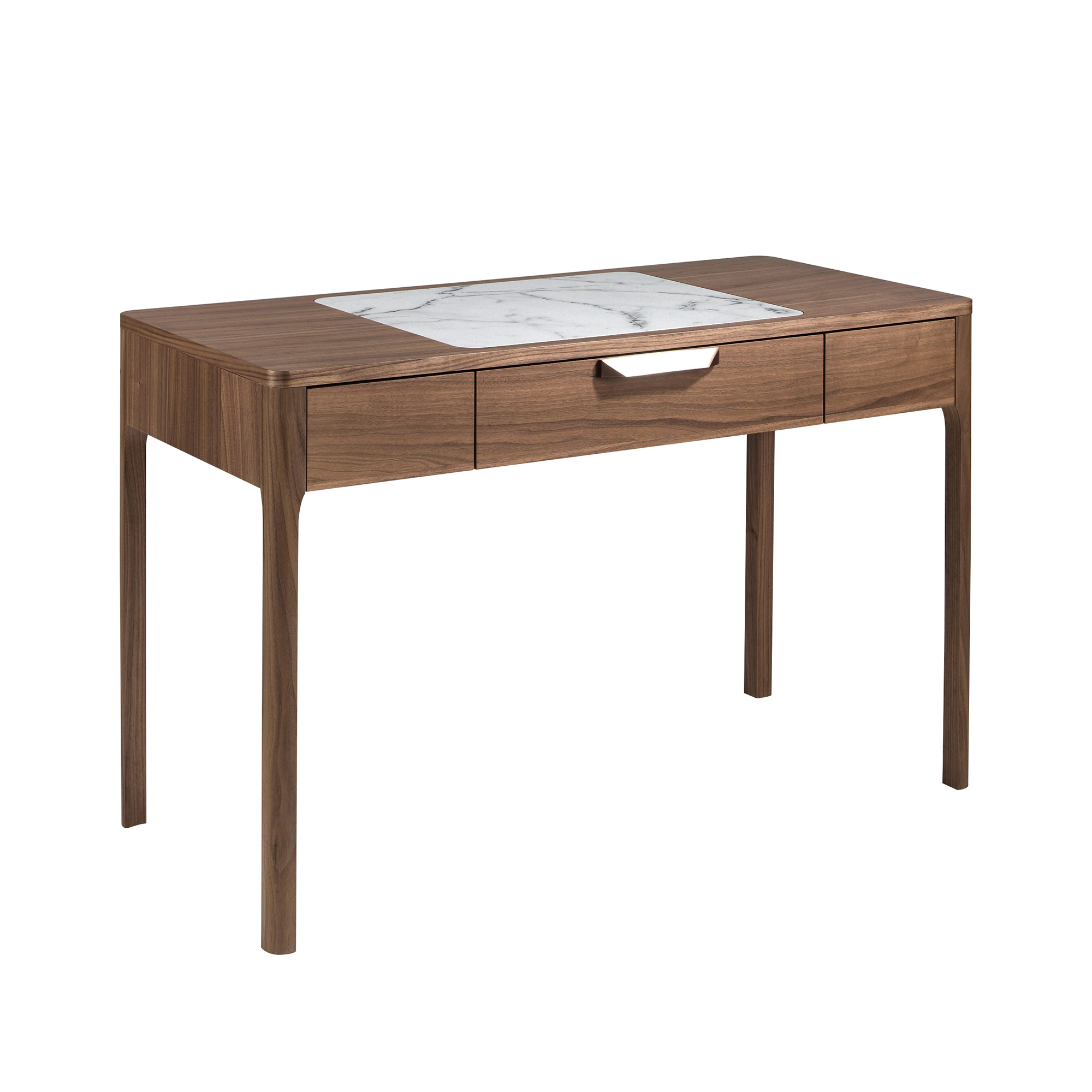 Comodino in noce con piano in vetro effetto marmo bianco e grigio lucido Comodino in noce con piano in vetro effetto marmo bianco e grigio lucido