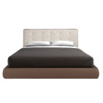 Lit rembourré en tissu marron et éco-cuir marron avec revêtement blanc cassé