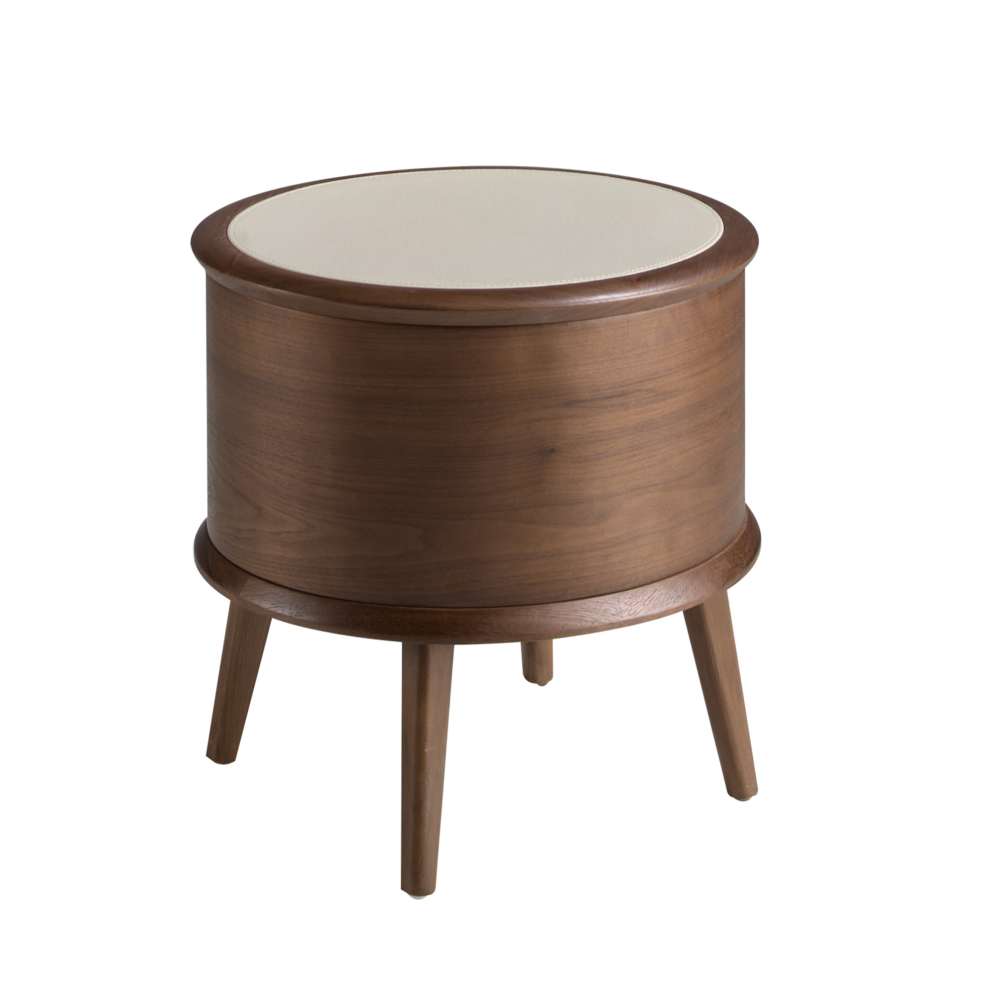 Table de chevet en noyer avec plateau en cuir couleur crème Table de chevet en noyer avec plateau en cuir couleur crème