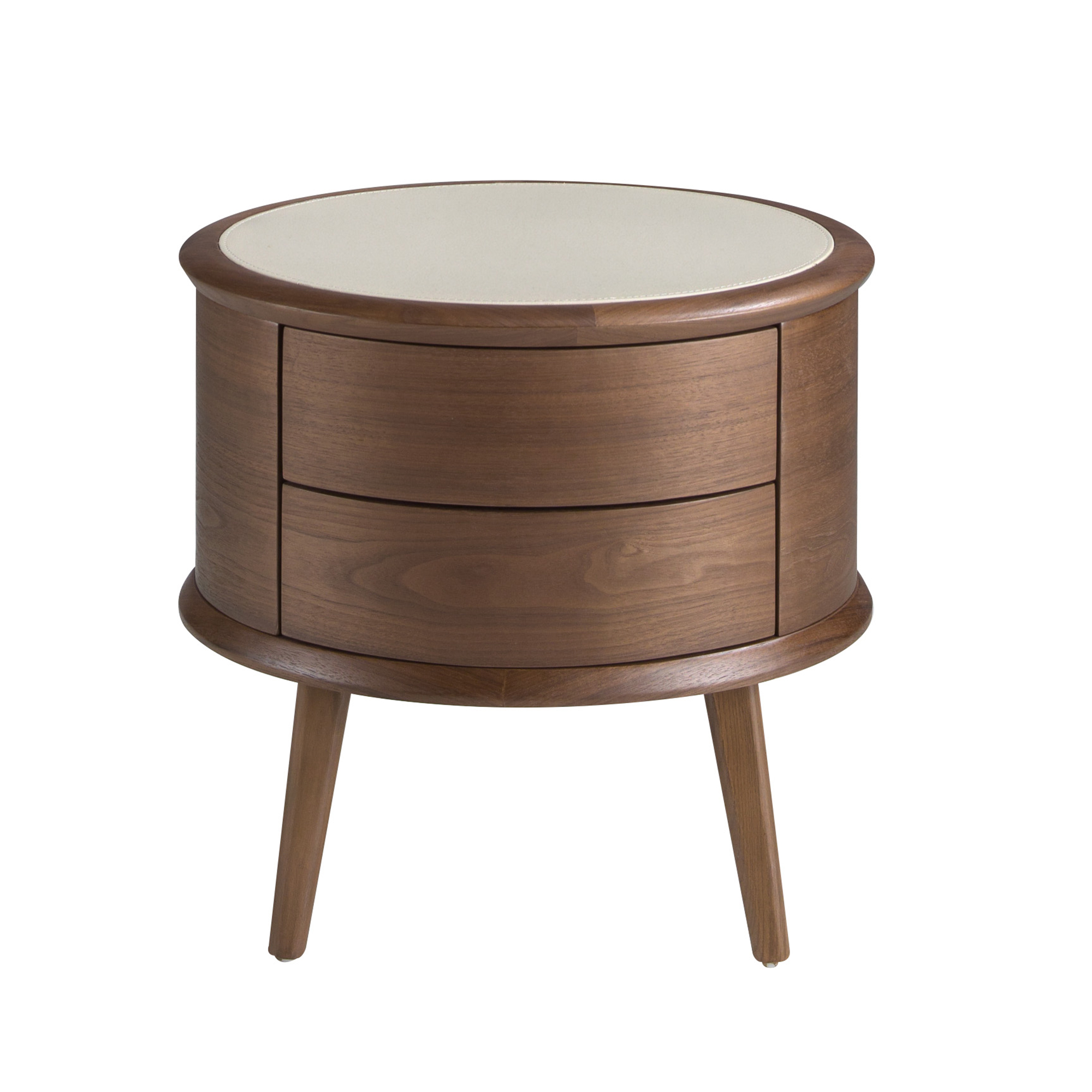 Table de chevet en noyer avec plateau en cuir couleur crème Table de chevet en noyer avec plateau en cuir couleur crème