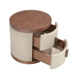 Table de chevet en simili cuir et noyer