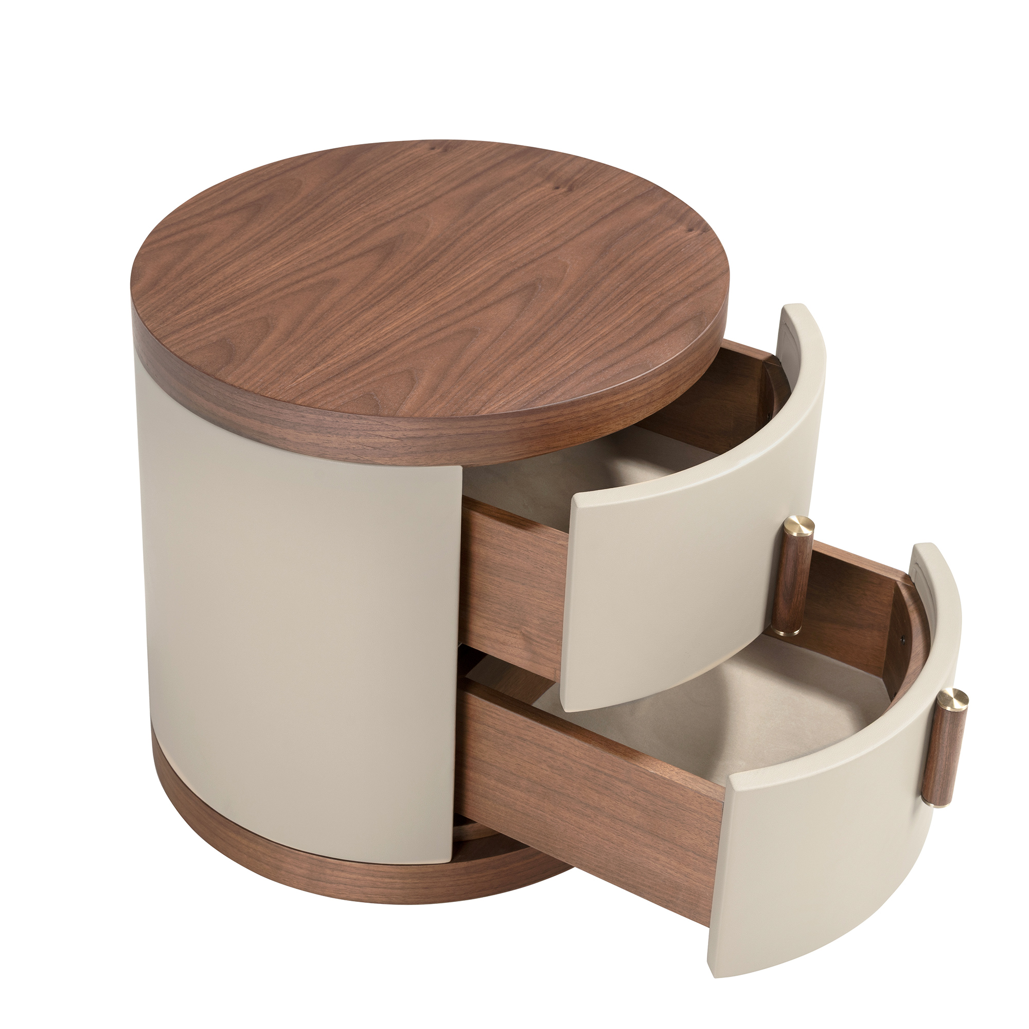 Table de chevet en simili cuir et noyer Table de chevet en simili cuir et noyer