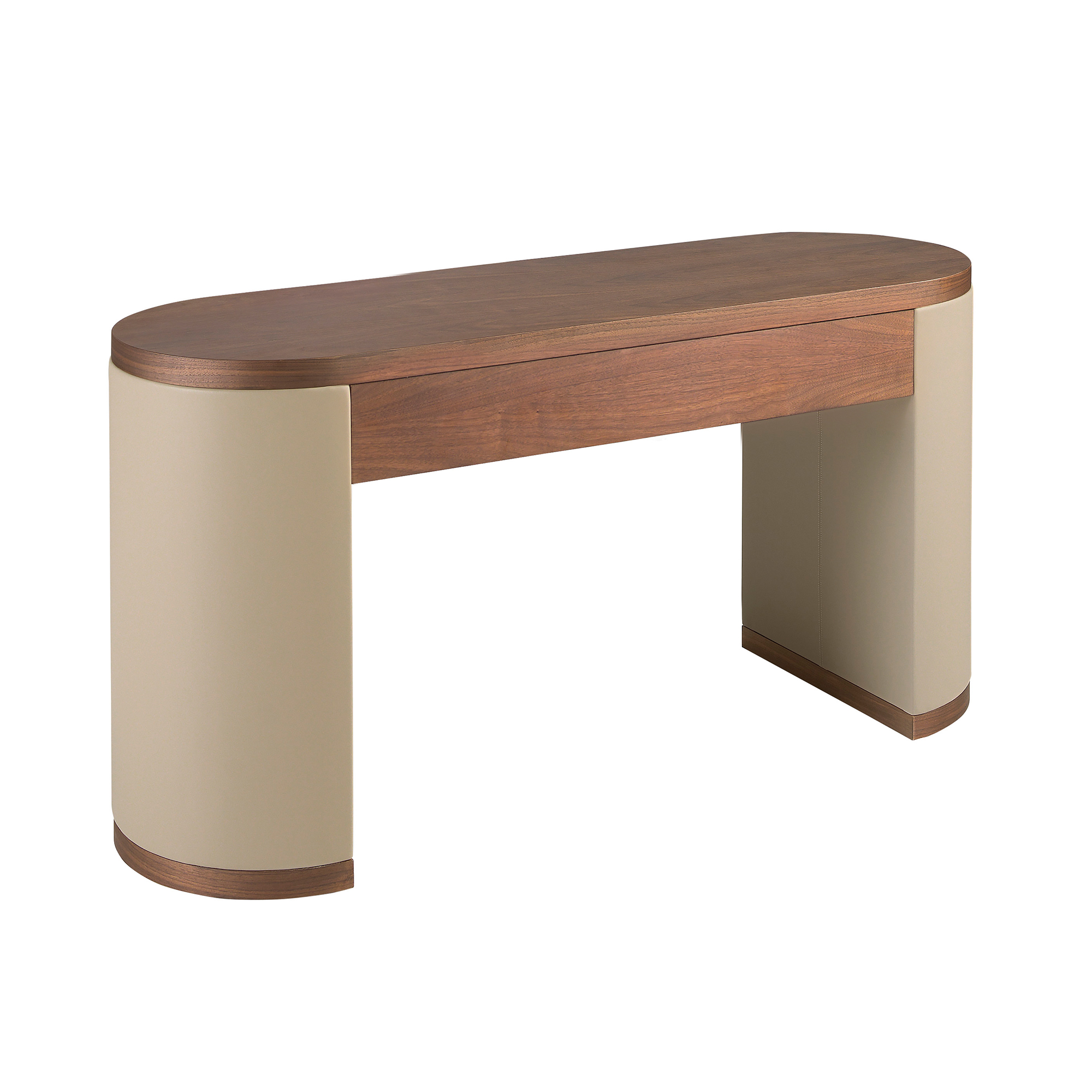 Escritorio tocador polipiel, nogal y madera tapizada en polipiel visón Escritorio tocador polipiel, nogal y madera tapizada en polipiel visón