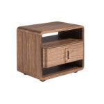 Nachttisch aus Nussbaum und schwarzem PVC