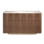Commode en noyer, acier poli doré et plateau en marbre céramique