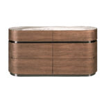 Commode en noyer, base en acier foncé et plateau en marbre céramique