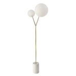 Lampada da terra in marmo calacatta, acciaio dorato e vetro bianco