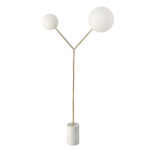 Lampada da terra in marmo calacatta, acciaio dorato e vetro bianco