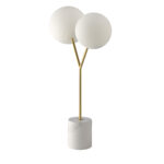 Lampe de table en marbre calacatta, acier doré et verre blanc