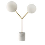 Lampe de table en marbre calacatta, acier doré et verre blanc