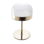 Lámpara de sobremesa en acero dorado y pantalla de cristal translúcido