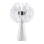 Chromed table lamp with decorative shade in translucent PVC sheets and porcelain marble base
