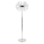 Chromed floor lamp with decorative shade in translucent PVC sheets and porcelain marble base