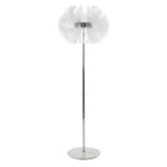 Chromed floor lamp with decorative shade in translucent PVC sheets and porcelain marble base