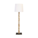 Floor lamp with white shade and burl veneer wrapped body