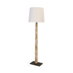 Floor lamp with white shade and burl veneer wrapped body