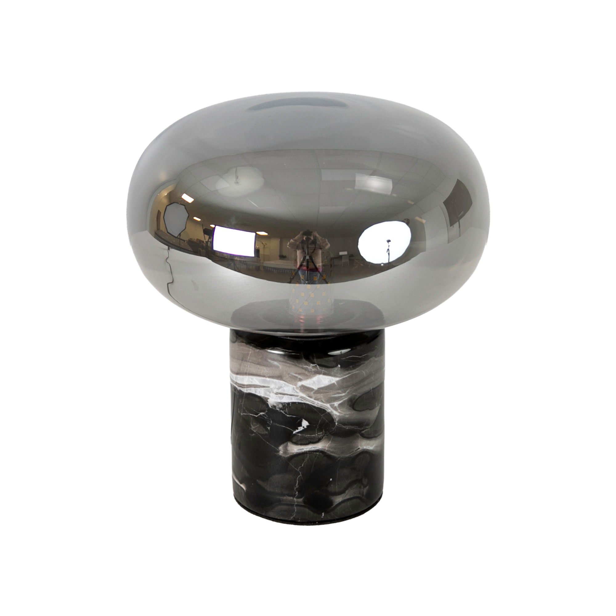 Lámpara sobremesa cristal efecto espejo fumé gris y mármol porcelánico Lámpara sobremesa cristal efecto espejo fumé gris y mármol porcelánico