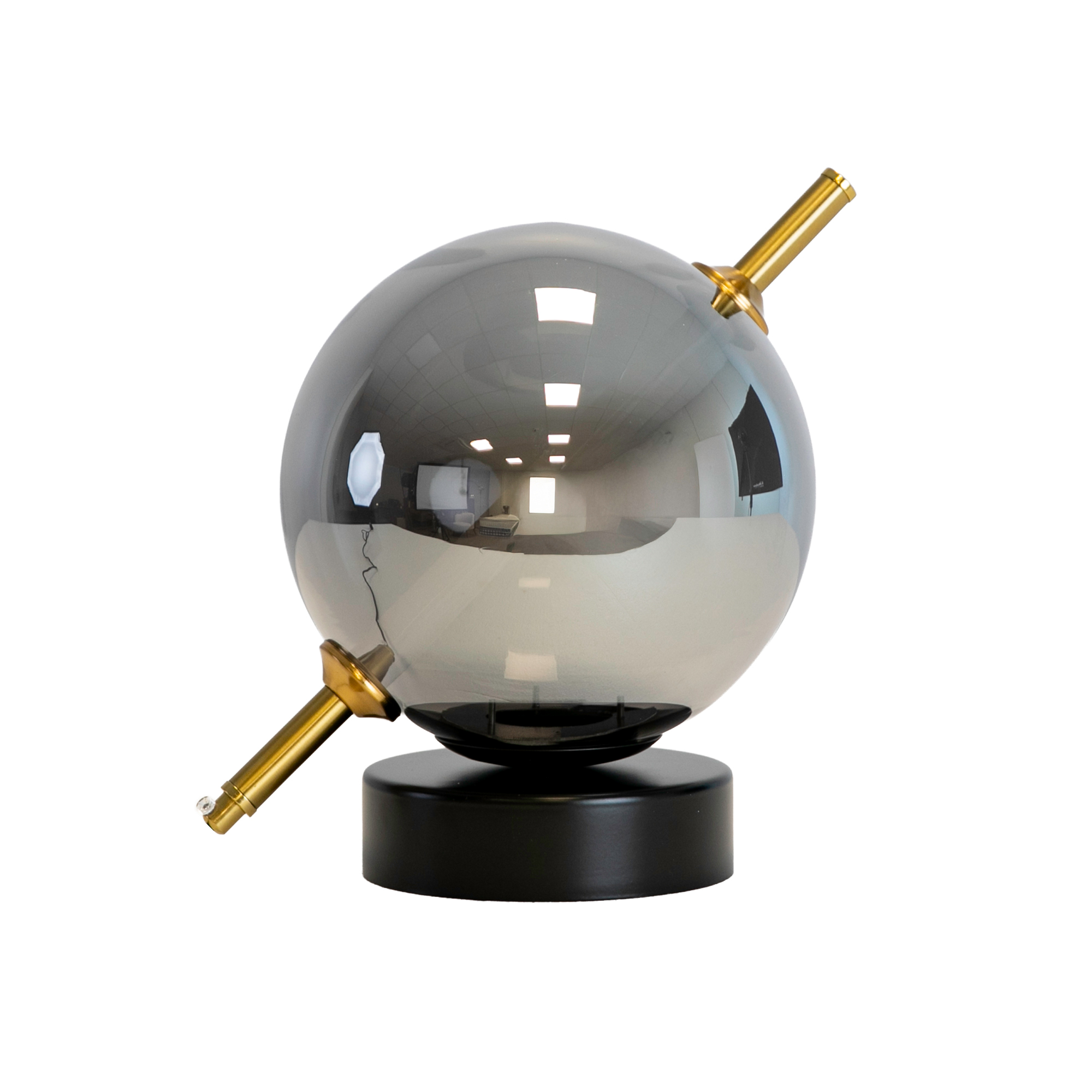 Lámpara sobremesa cristal efecto espejo fumé gris y acero negro Lámpara sobremesa cristal efecto espejo fumé gris y acero negro
