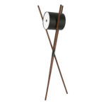 Торшер из дерева, обитого чёрной искусственной кожей, и тёмного ореха