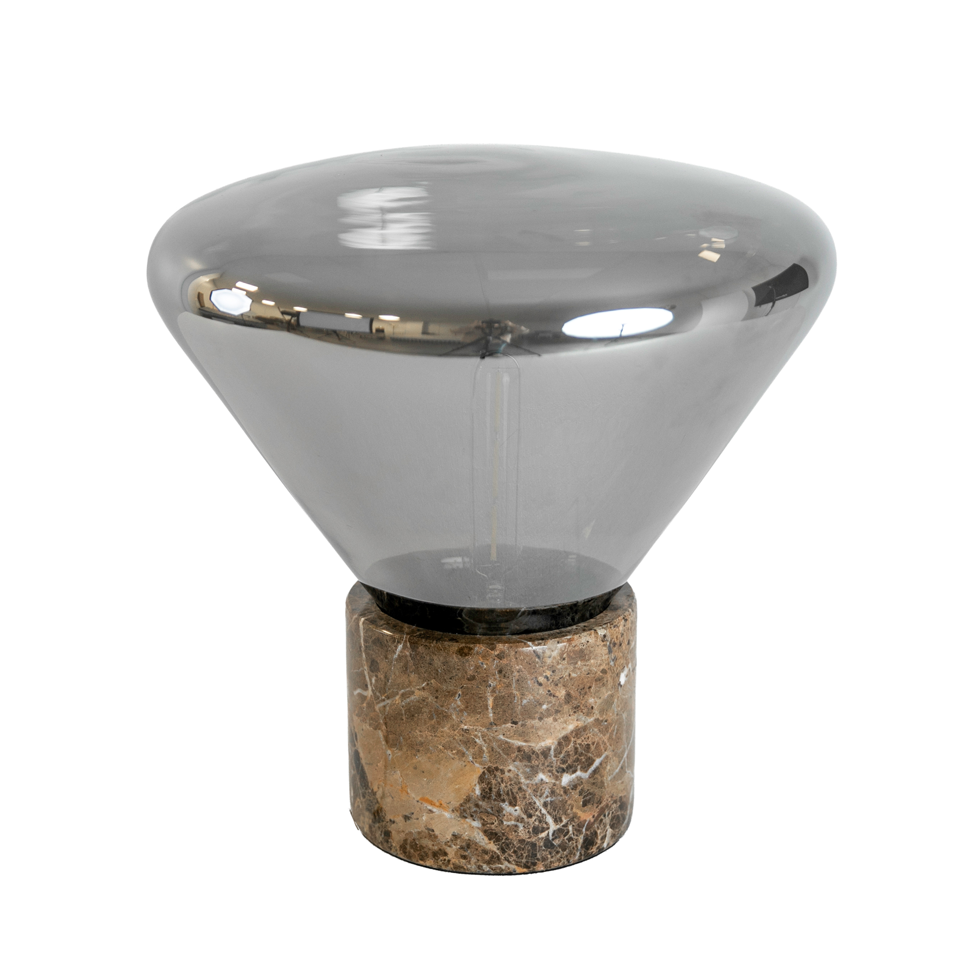 Lámpara sobremesa cristal efecto espejo fumé gris y mármol porcelánico Lámpara sobremesa cristal efecto espejo fumé gris y mármol porcelánico