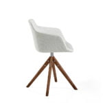 Swivel chair upholstered in fabric with solid wood legs in Walnut color