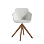 Swivel chair upholstered in fabric with solid wood legs in Walnut color