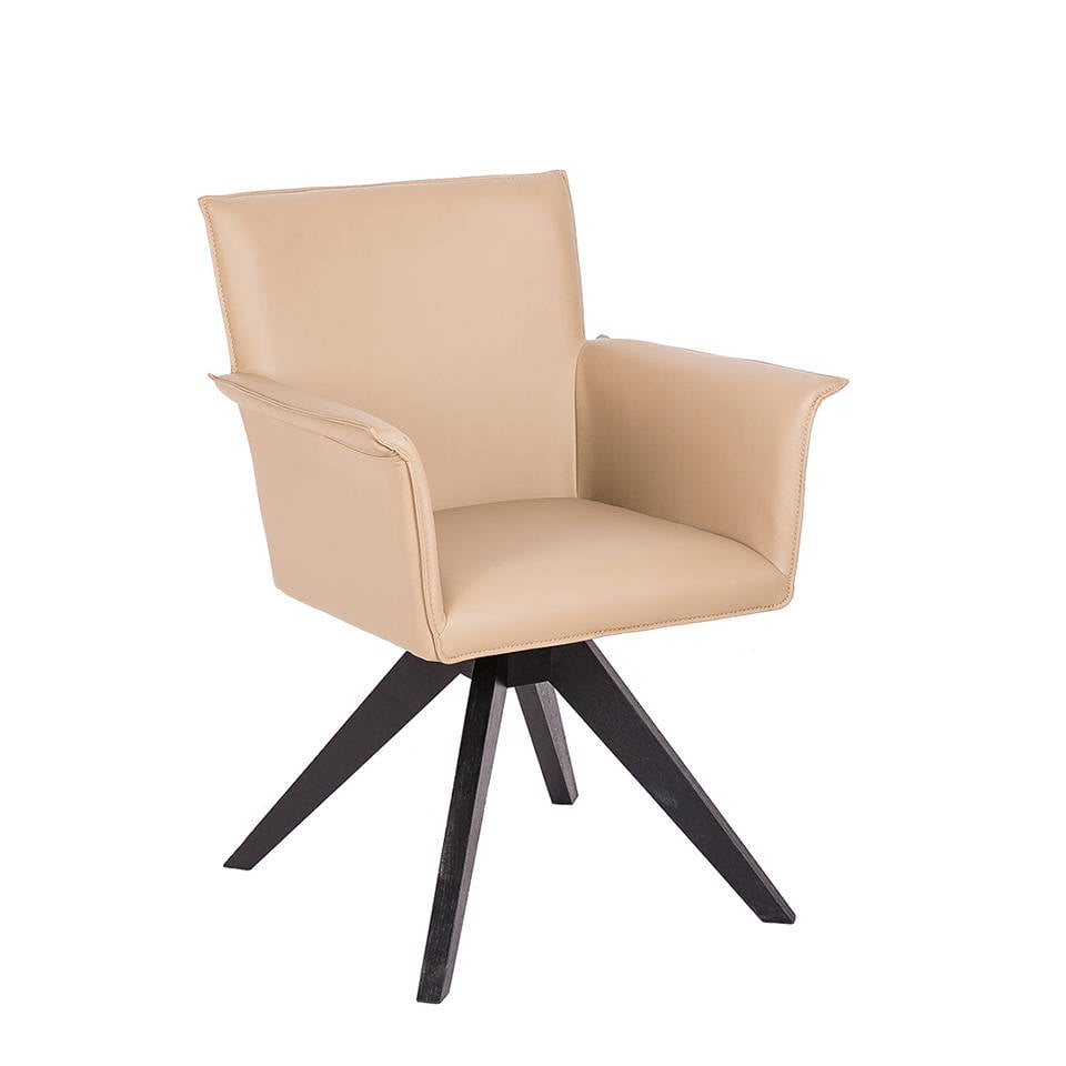 Swivel chair with wengue-coloured wooden legs and upholstered seat. Swivel chair with wengue-coloured wooden legs and upholstered seat.