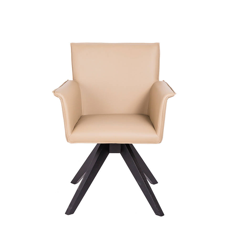 Swivel chair with wengue-coloured wooden legs and upholstered seat. Swivel chair with wengue-coloured wooden legs and upholstered seat.