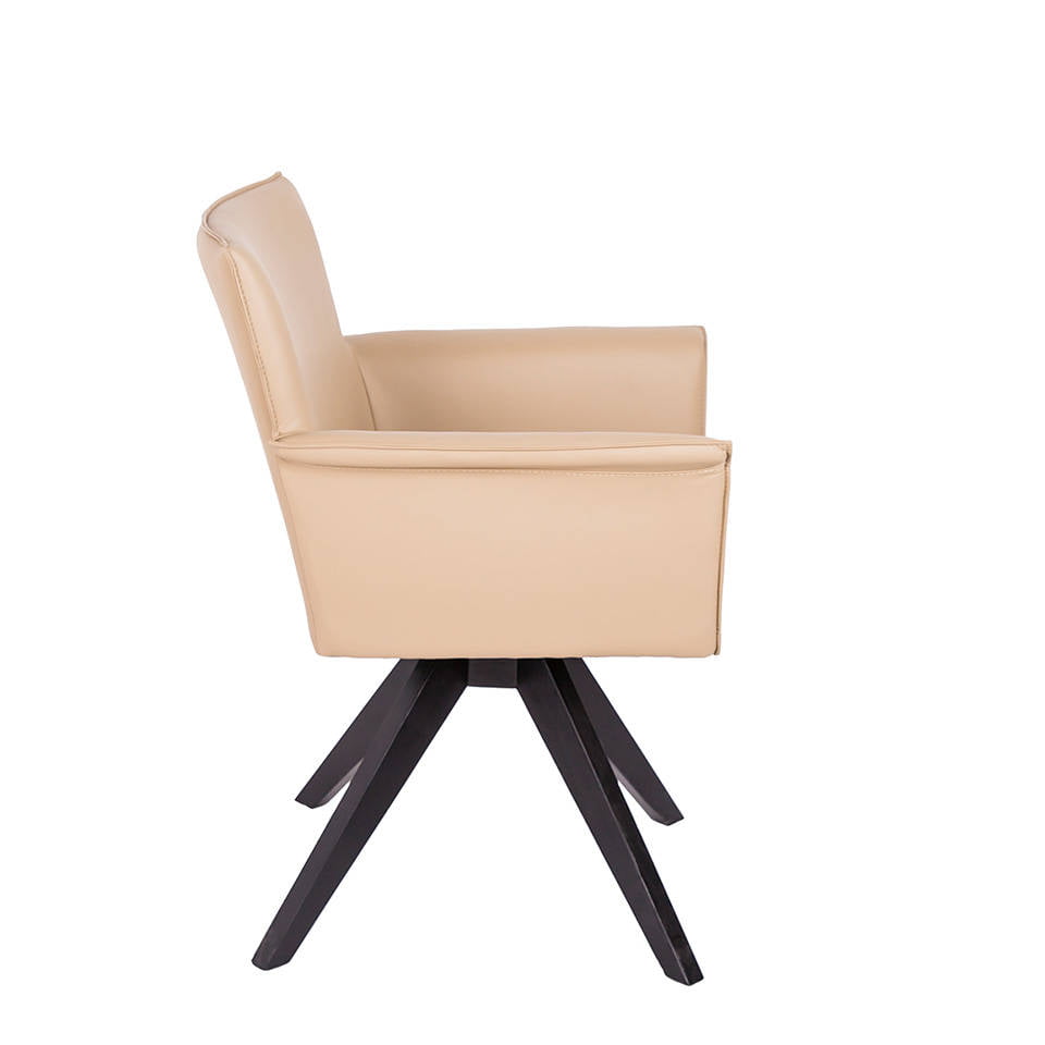 Swivel chair with wengue-coloured wooden legs and upholstered seat. Swivel chair with wengue-coloured wooden legs and upholstered seat.