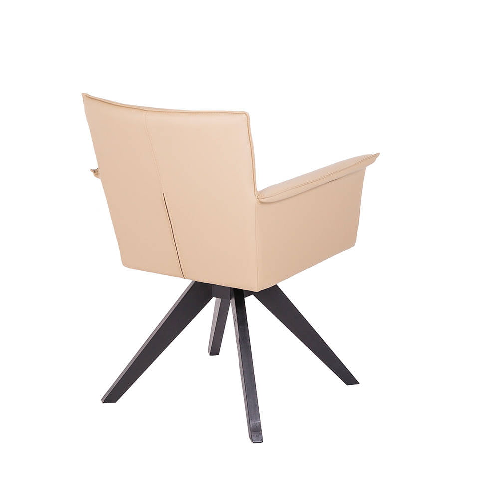Swivel chair with wengue-coloured wooden legs and upholstered seat. Swivel chair with wengue-coloured wooden legs and upholstered seat.