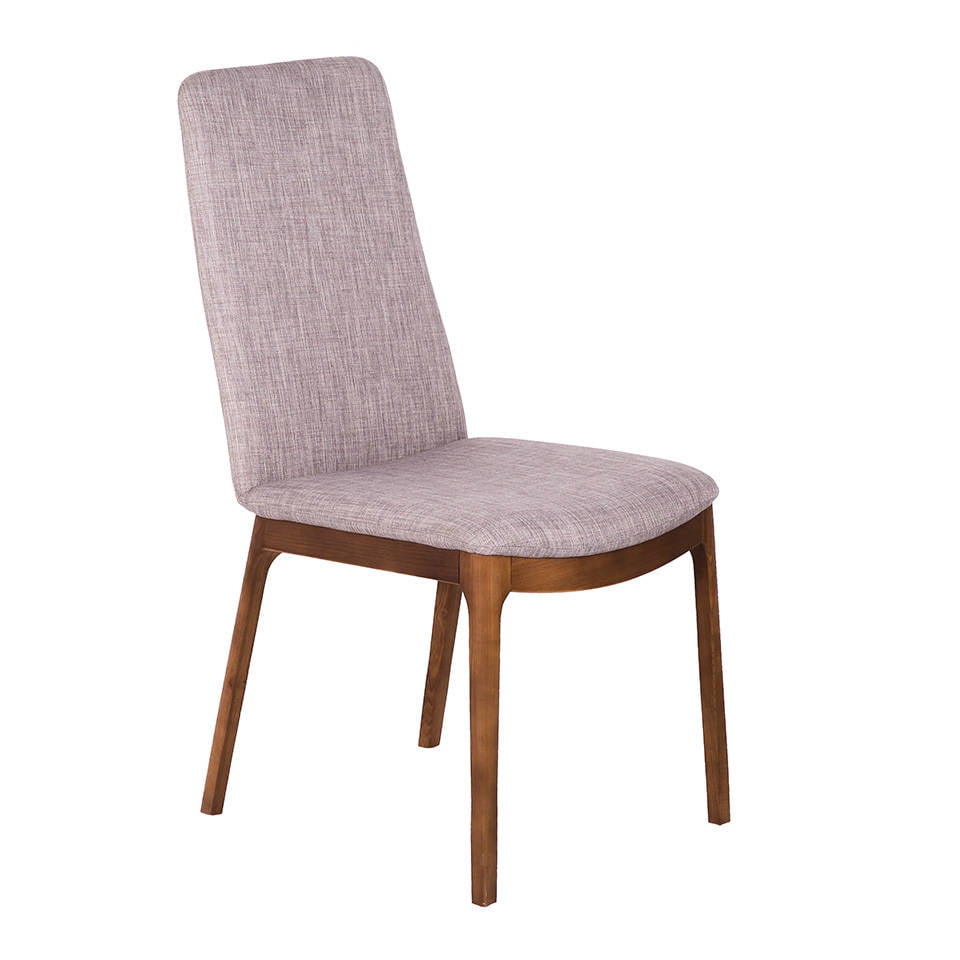 Upholstered chair with wood structure in walnut color. Upholstered chair with wood structure in walnut color.