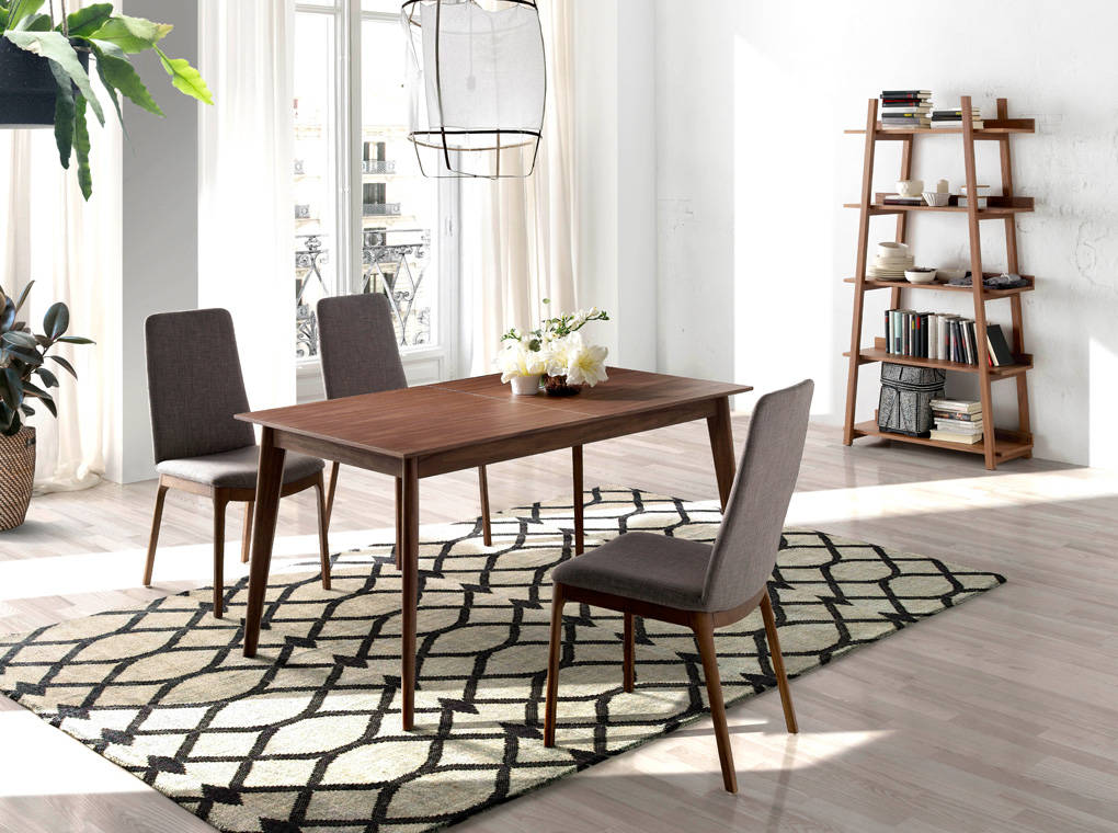 Upholstered chair with wood structure in walnut color. Upholstered chair with wood structure in walnut color.
