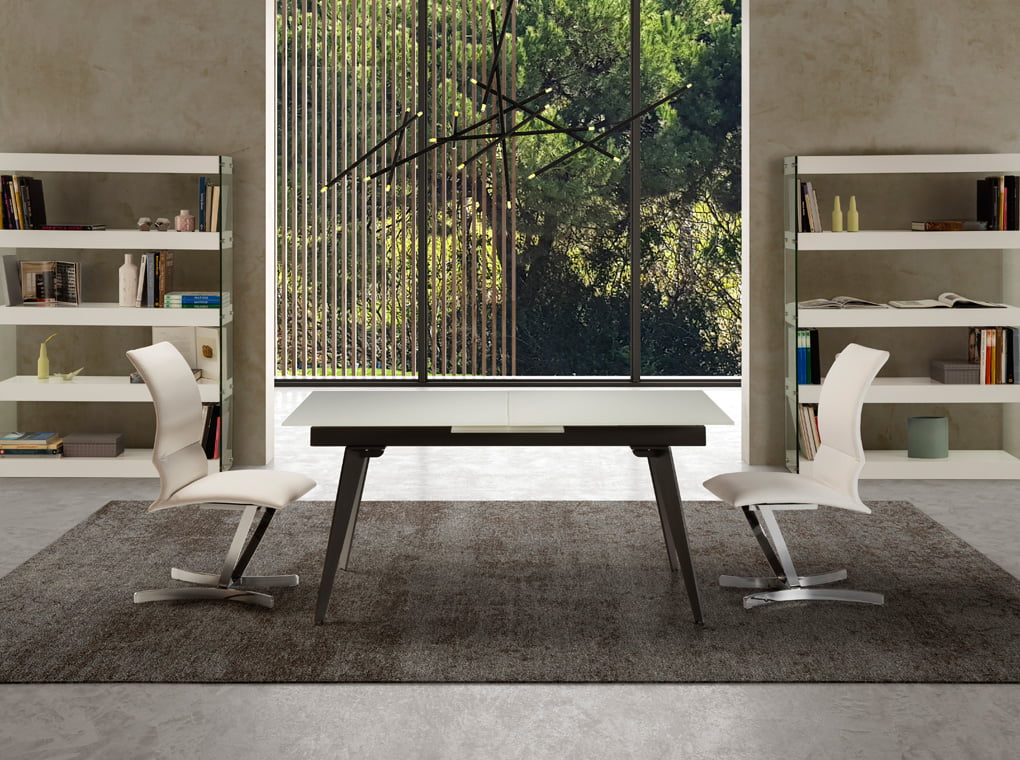 Dining table with extendable center made of stainless steel painted in black Dining table with extendable center made of stainless steel painted in black